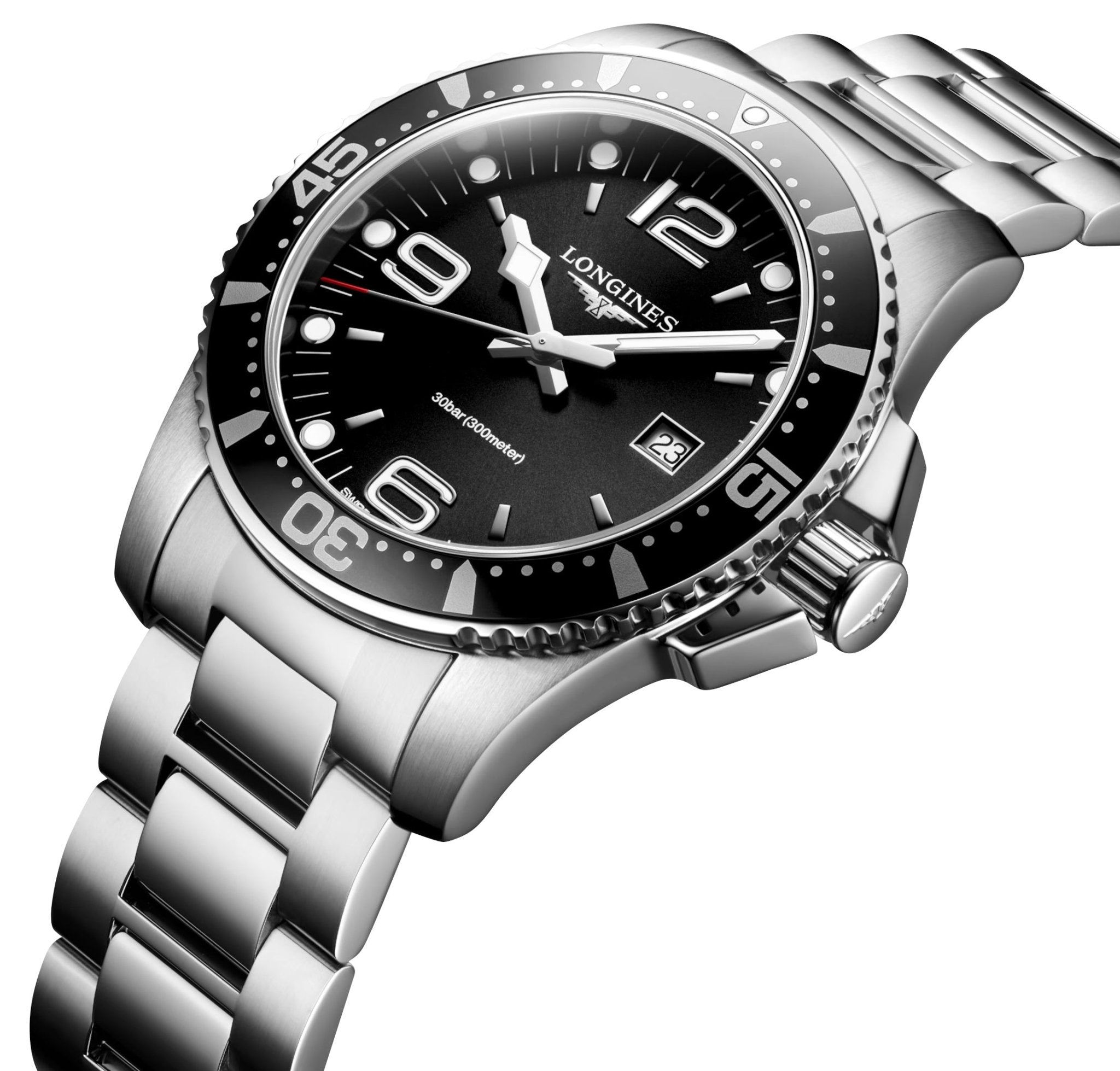 Longines HydroConquest Stainless Steel Black Dial Date Divers Quartz Mens Watch L3.840.4.56.6