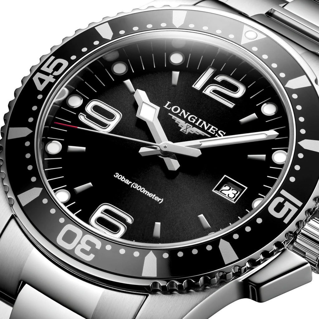 Longines HydroConquest Stainless Steel Black Dial Date Divers Quartz Mens Watch L3.840.4.56.6