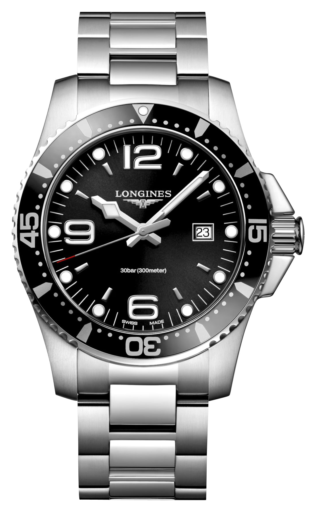 Longines HydroConquest Stainless Steel Black Dial Date Divers Quartz Mens Watch L3.840.4.56.6