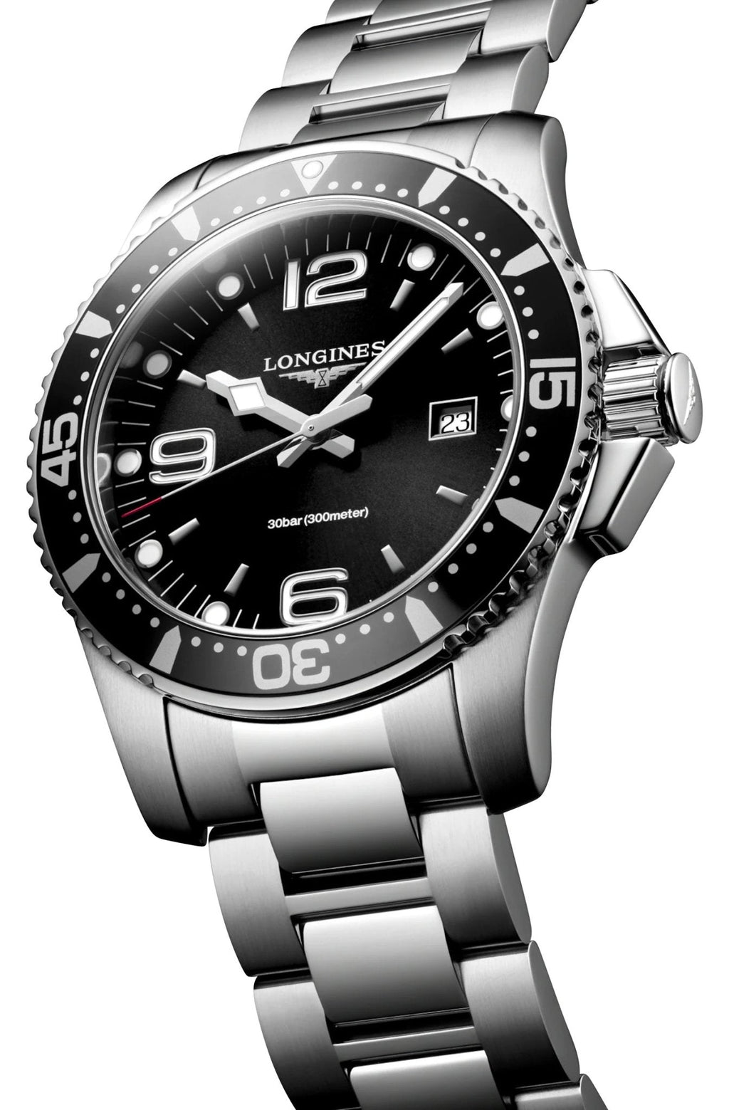 Longines HydroConquest Stainless Steel Black Dial Date Divers Quartz Mens Watch L3.840.4.56.6