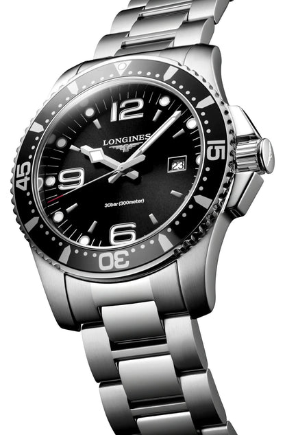 Longines HydroConquest Stainless Steel Black Dial Date Divers Quartz Mens Watch L3.840.4.56.6