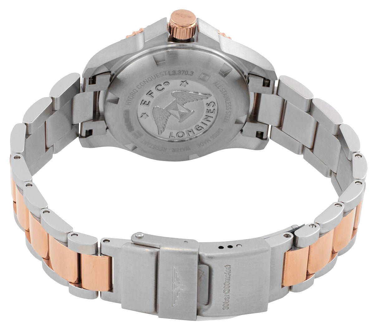 Longines HydroConquest Stainless Steel & Rose Gold PVD Mother-Of-Pearl Dial Diamonds Date Divers Quartz Womens Watch L3.370.3.89.6