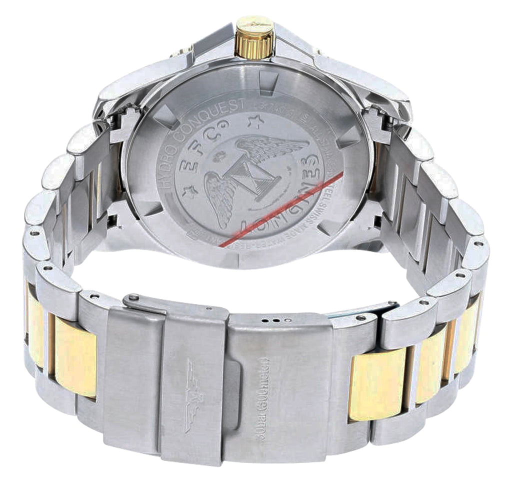 Longines HydroConquest Two-Tone Stainless Steel Black Dial Date Divers Quartz Mens Watch L3.740.3.56.7