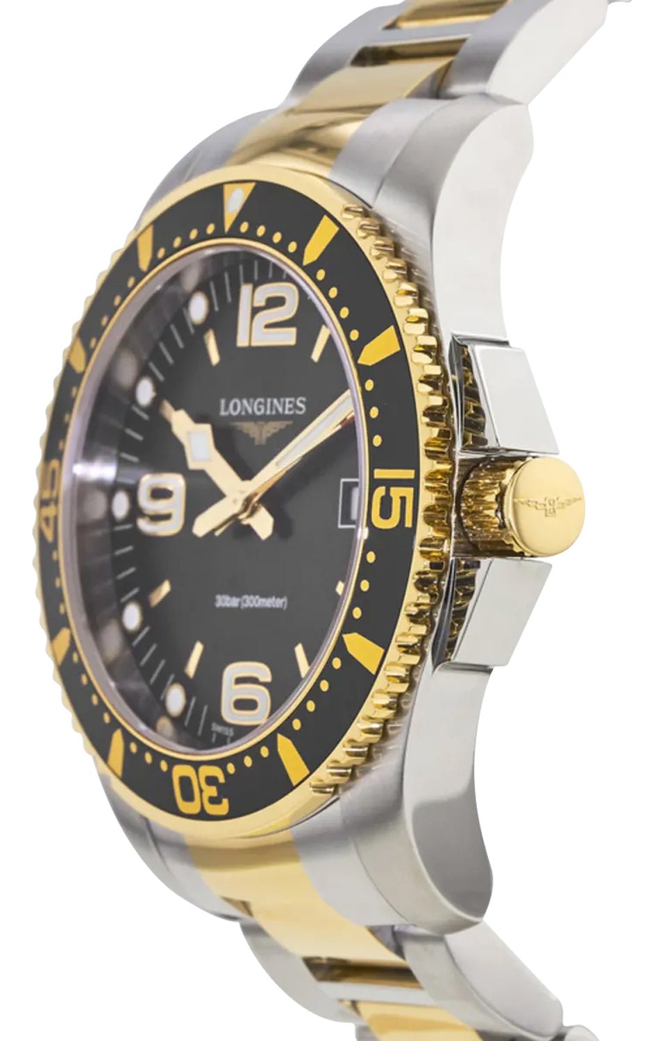 Longines HydroConquest Two-Tone Stainless Steel Black Dial Date Divers Quartz Mens Watch L3.740.3.56.7