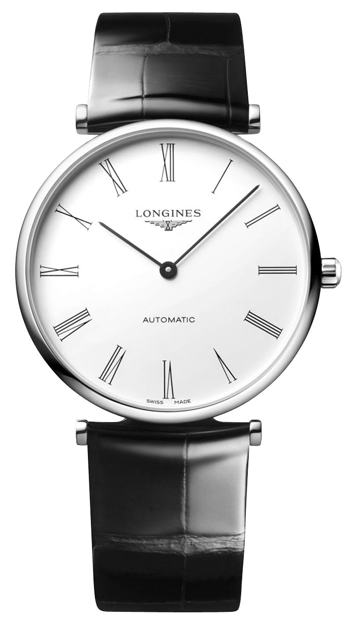 Longines La Grande Classique Automatic Stainless Steel White Dial Black Leather Strap Mens Watch L4.918.4.11.2