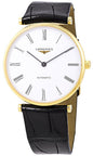 Longines La Grande Classique Automatic Yellow Gold PVD White Dial Black Leather Strap Unisex Watch L4.908.2.11.2