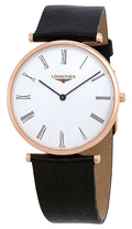 Longines La Grande Classique Rose Gold PVD White Dial Black Leather Strap Quartz Unisex Watch L4.755.1.91.2
