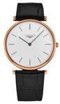 Longines La Grande Classique Rose Gold PVD White Dial Black Leather Strap Quartz Unisex Watch L4.755.1.92.2