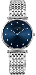 Longines La Grande Classique Stainless Steel Blue Dial Diamonds Quartz Womens Watch L4.709.4.97.6