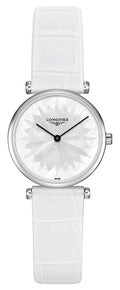 Longines La Grande Classique Stainless Steel Mother-Of-Pearl Dial White Leather Strap Quartz Womens Watch L4.209.4.05.2