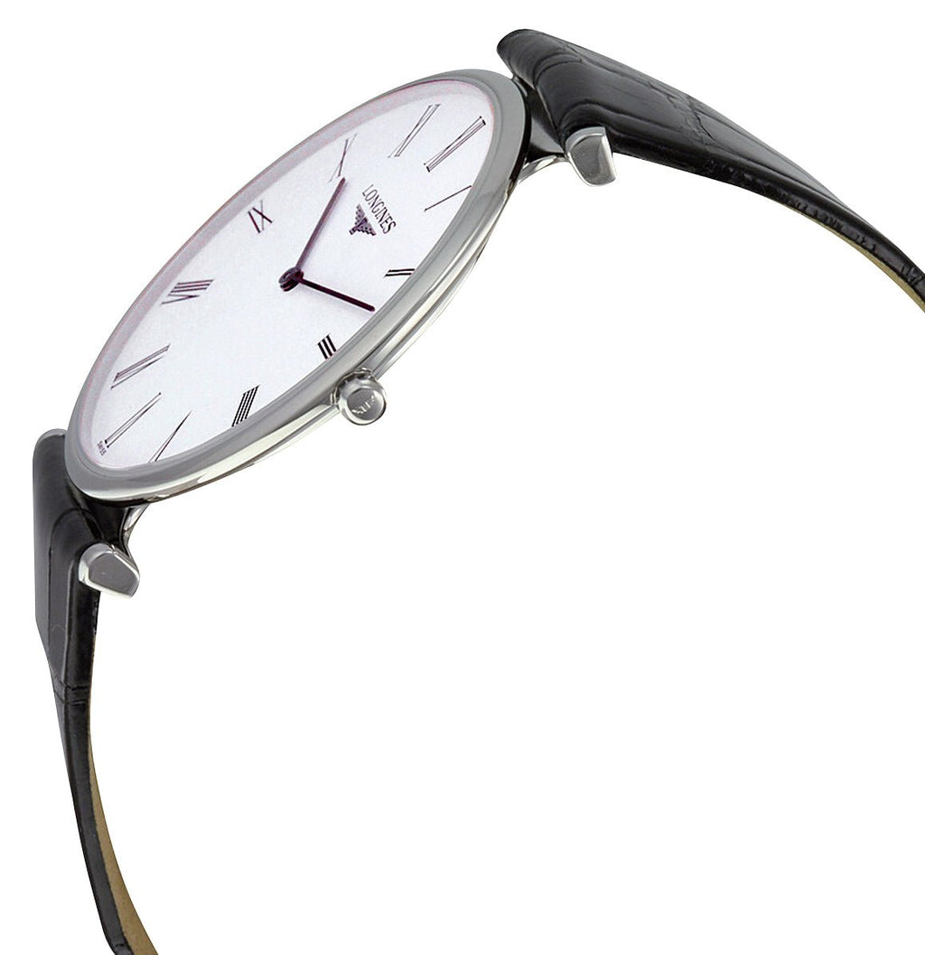 Longines La Grande Classique Stainless Steel White Dial Black Leather Strap Quartz Mens Watch L4.766.4.11.2