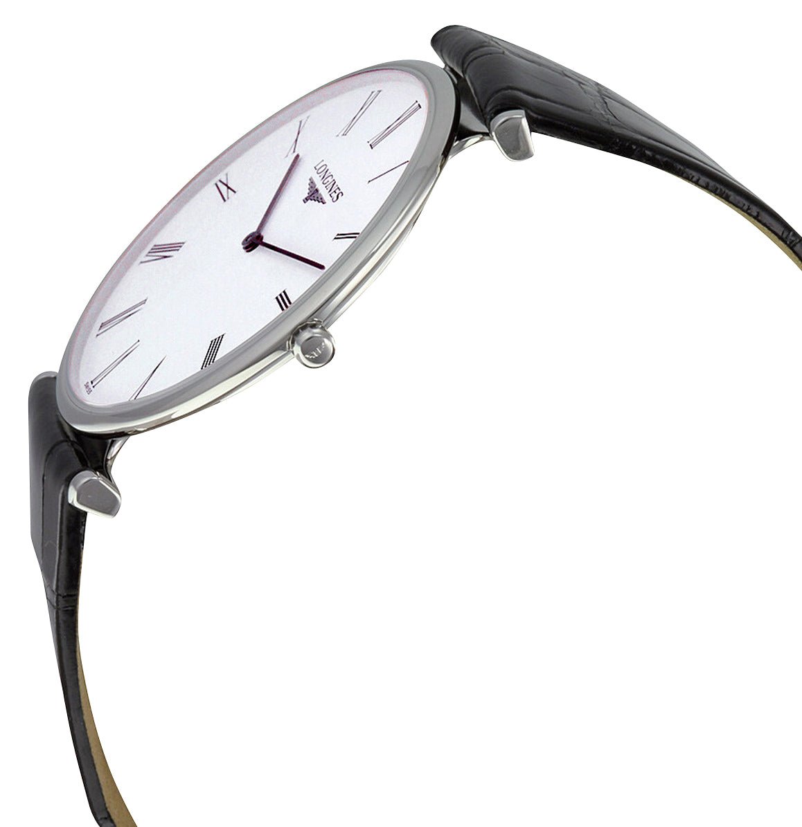 Longines La Grande Classique Stainless Steel White Dial Black Leather Strap Quartz Mens Watch L4.766.4.11.2