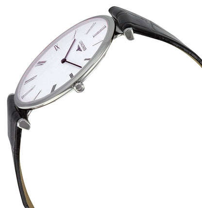 Longines La Grande Classique Stainless Steel White Dial Black Leather Strap Quartz Mens Watch L4.766.4.11.2