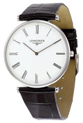 Longines La Grande Classique Stainless Steel White Dial Black Leather Strap Quartz Mens Watch L4.766.4.11.2