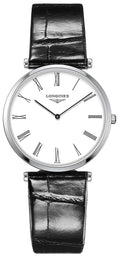Longines La Grande Classique Stainless Steel White Dial Black Leather Strap Quartz Womens Watch L4.709.4.21.2