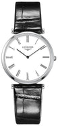 Longines La Grande Classique Stainless Steel White Dial Black Leather Strap Quartz Womens Watch L4.709.4.21.2