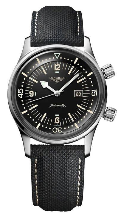 Longines Legend Diver Automatic Stainless Steel Black Dial Black Fabric Strap Date Divers Unisex Watch L3.374.4.50.0