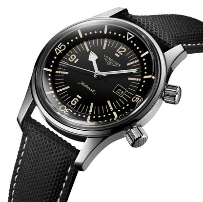 Longines Legend Diver Automatic Stainless Steel Black Dial Black Fabric Strap Date Divers Unisex Watch L3.374.4.50.0