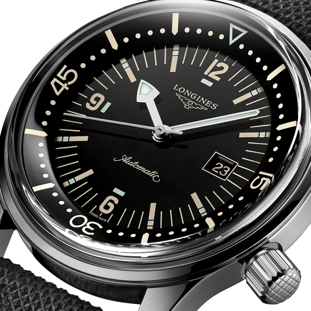 Longines Legend Diver Automatic Stainless Steel Black Dial Black Fabric Strap Date Divers Unisex Watch L3.374.4.50.0