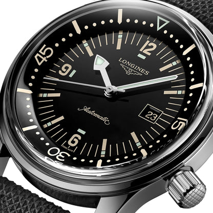 Longines Legend Diver Automatic Stainless Steel Black Dial Black Fabric Strap Date Divers Unisex Watch L3.374.4.50.0