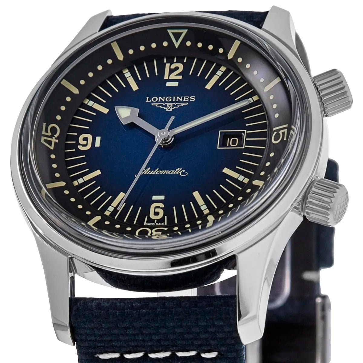 Longines Legend Diver Automatic Stainless Steel Blue Dial Blue Fabric Strap Date Divers Unisex Watch L3.374.4.90.2