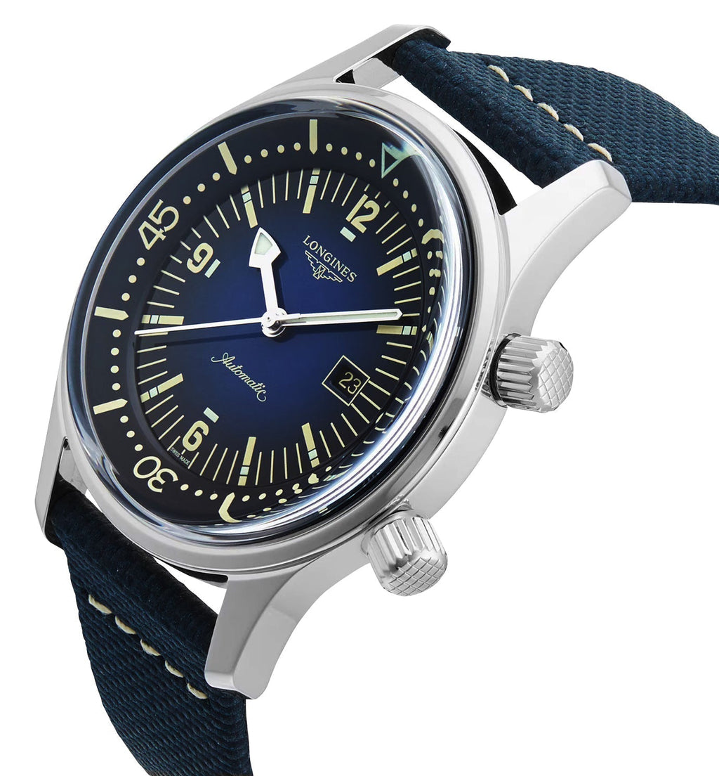 Longines Legend Diver Automatic Stainless Steel Blue Dial Blue Fabric Strap Date Divers Unisex Watch L3.374.4.90.2