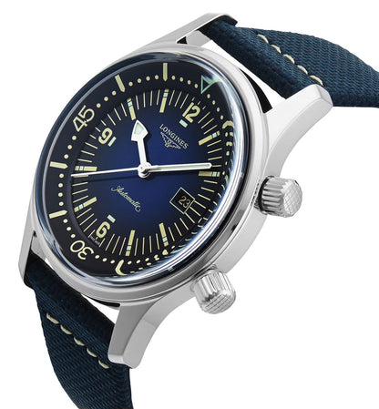 Longines Legend Diver Automatic Stainless Steel Blue Dial Blue Fabric Strap Date Divers Unisex Watch L3.374.4.90.2