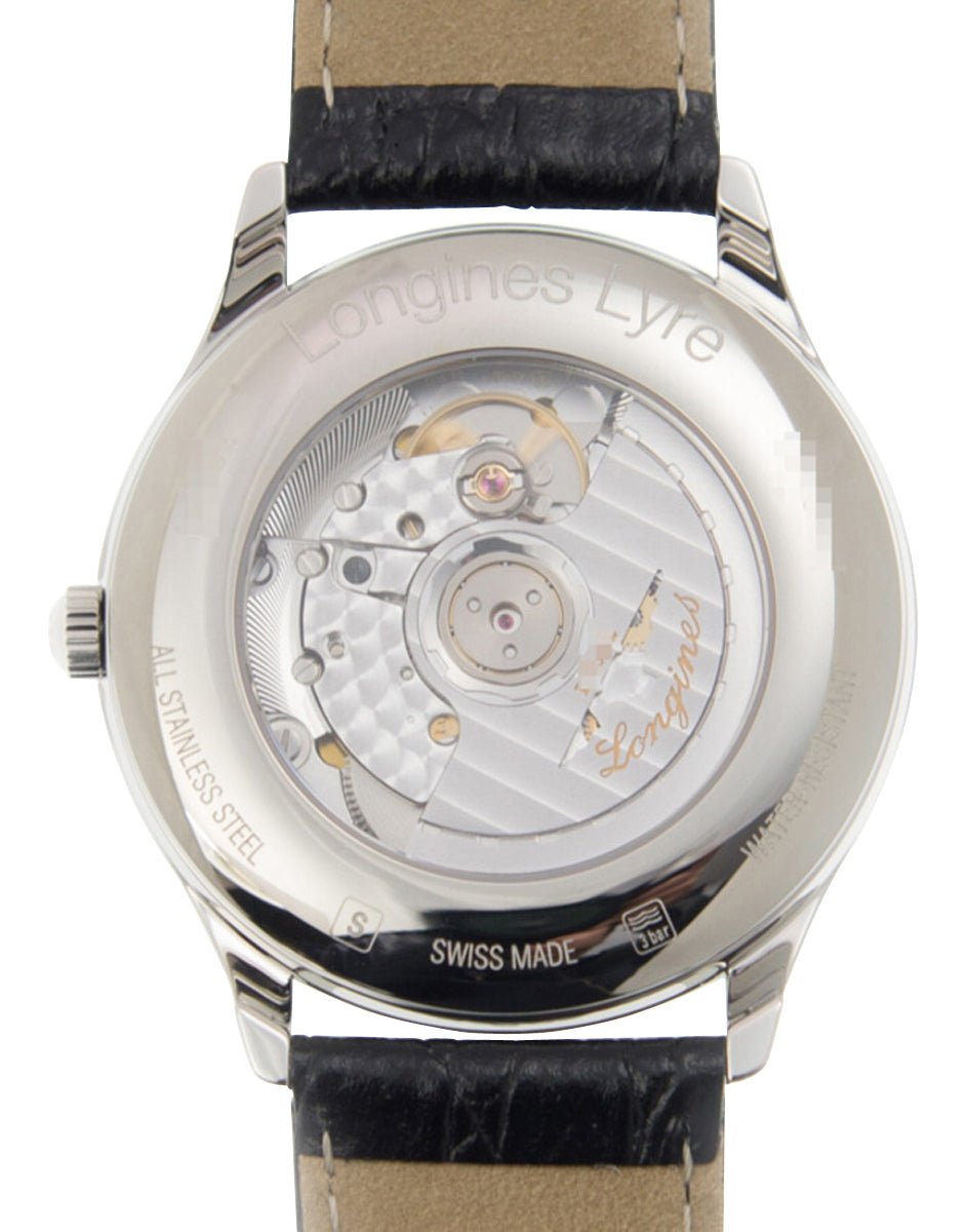 Longines Lyre Automatic Stainless Steel White Dial Black Leather Strap Date Mens Watch L4.960.4.11.2