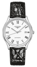 Longines Lyre Automatic Stainless Steel White Dial Black Leather Strap Date Mens Watch L4.960.4.11.2
