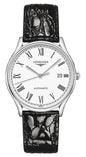 Longines Lyre Automatic Stainless Steel White Dial Black Leather Strap Date Mens Watch L4.960.4.11.2