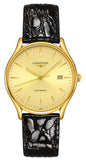 Longines Lyre Automatic Yellow Gold PVD Gold Dial Black Leather Strap Date Mens Watch L4.960.2.32.2