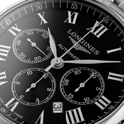Longines Master Collection Automatic Chronograph Stainless Steel Black Dial Date Mens Watch L2.859.4.51.6
