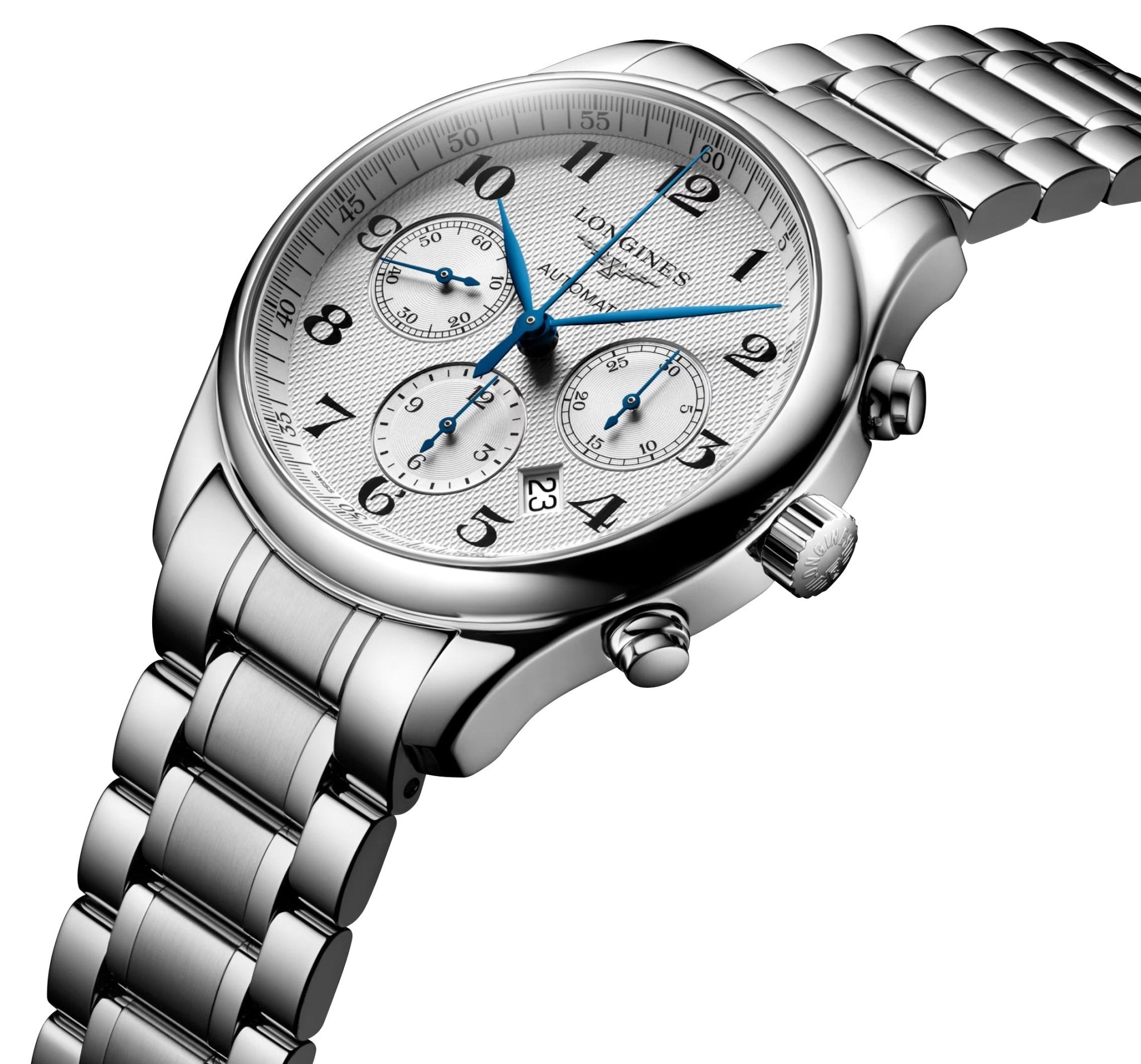 Longines Master Collection Automatic Chronograph Stainless Steel Silver-Tone Dial Date Mens Watch L2.759.4.78.6
