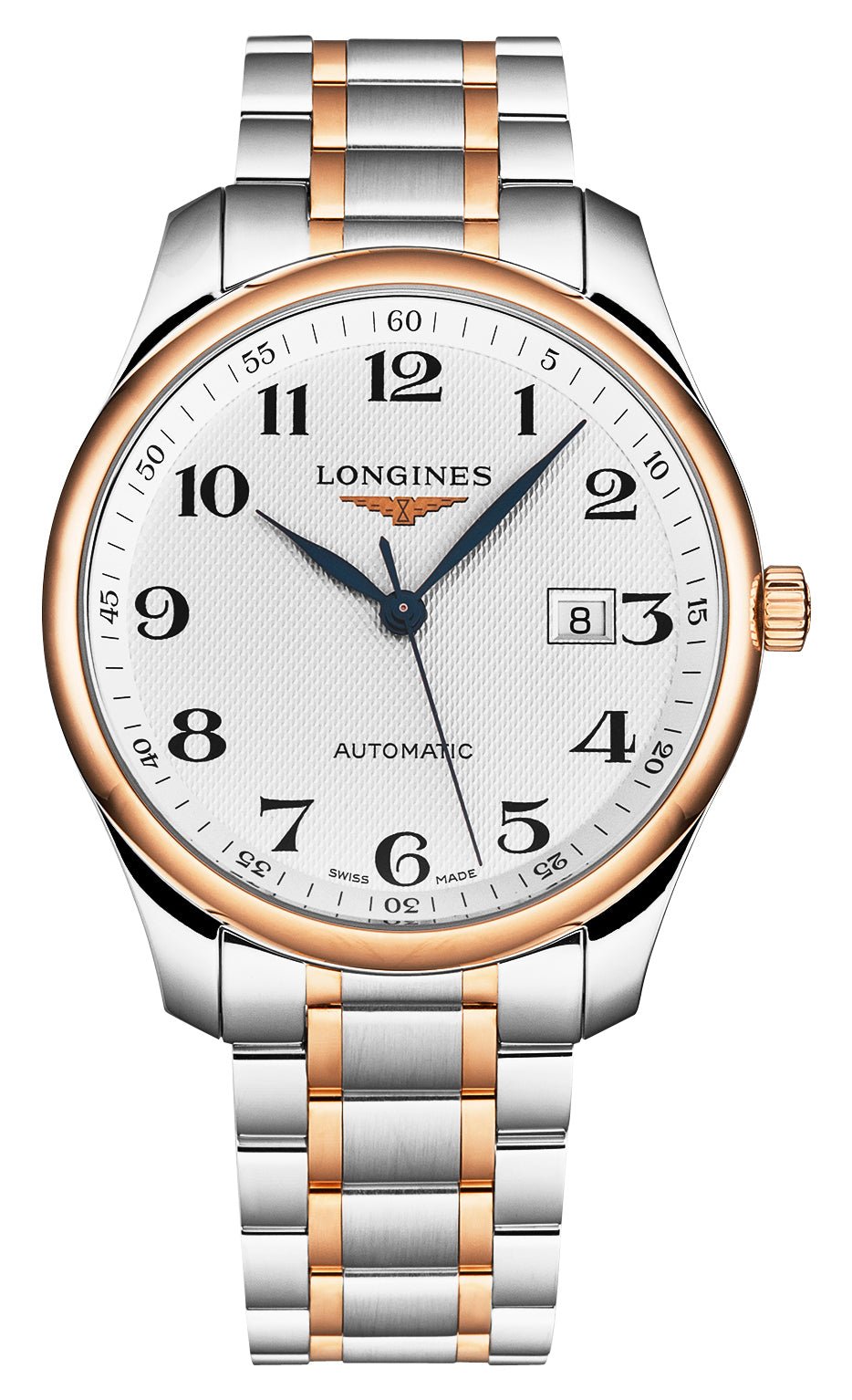 Longines Master Collection Automatic Stainless Steel & 18K Rose Gold Silver Dial Date Mens Watch L2.893.5.79.7