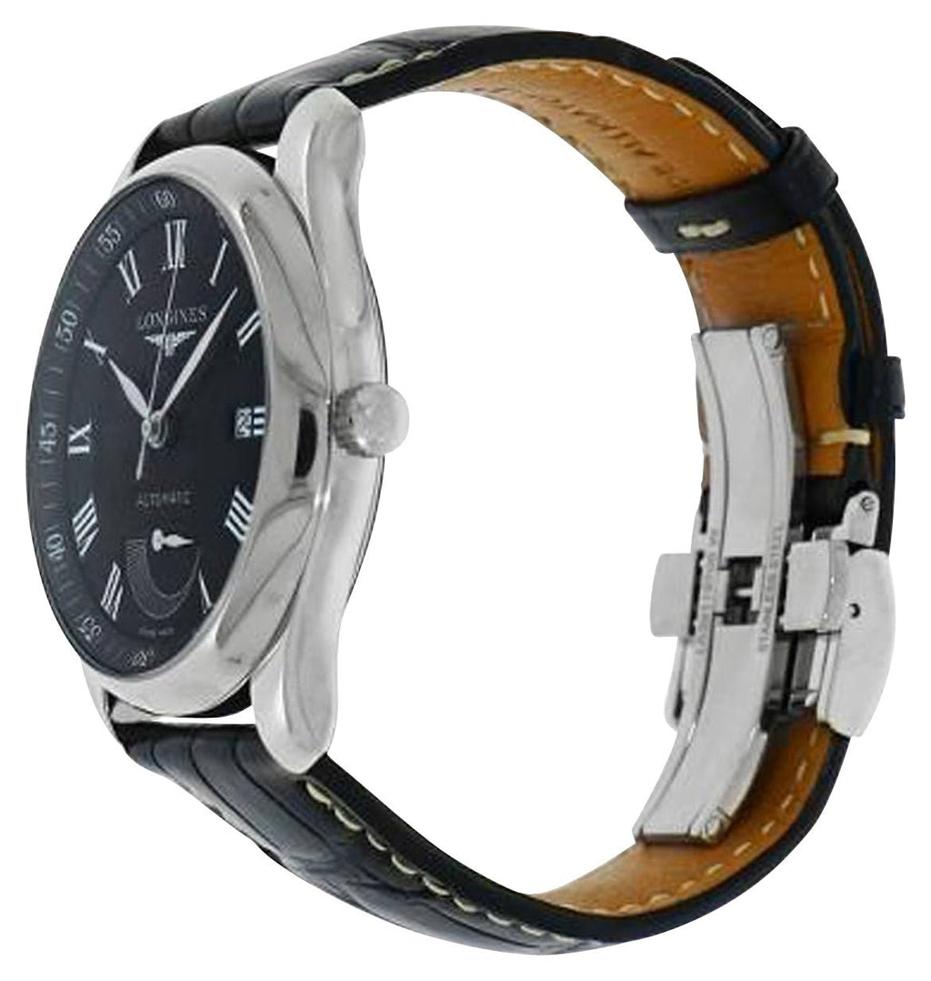 Longines Master Collection Automatic Stainless Steel Black Dial Black Leather Strap Date Power Reserve Mens Watch L2.908.4.51.7