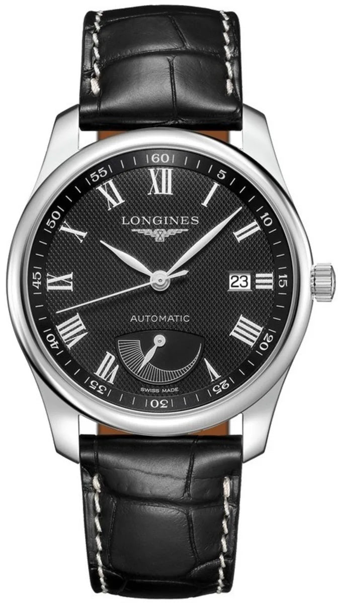 Longines Master Collection Automatic Stainless Steel Black Dial Black Leather Strap Date Power Reserve Mens Watch L2.908.4.51.7