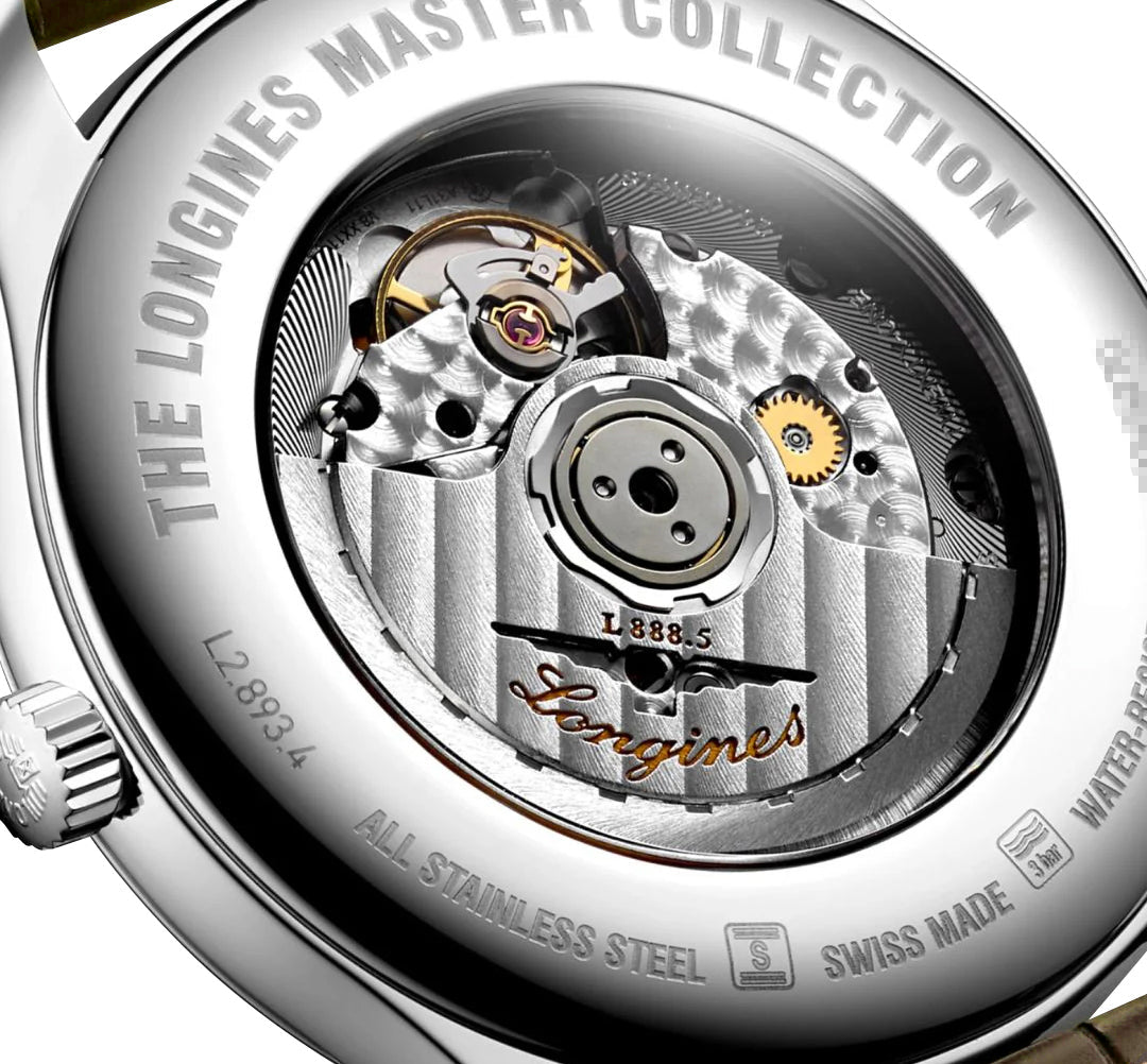 Longines Master Collection Automatic Stainless Steel Black Dial Brown Leather Strap Date Mens Watch L2.893.4.59.2