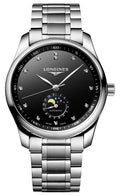 Longines Master Collection Automatic Stainless Steel Black Dial Moonphase Date Diamonds Mens Watch L2.909.4.57.6