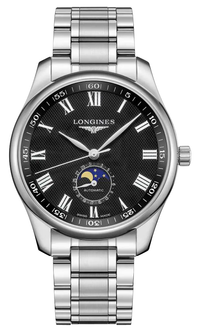 Longines Master Collection Automatic Stainless Steel Black Dial Moonphase Date Mens Watch L2.919.4.51.6