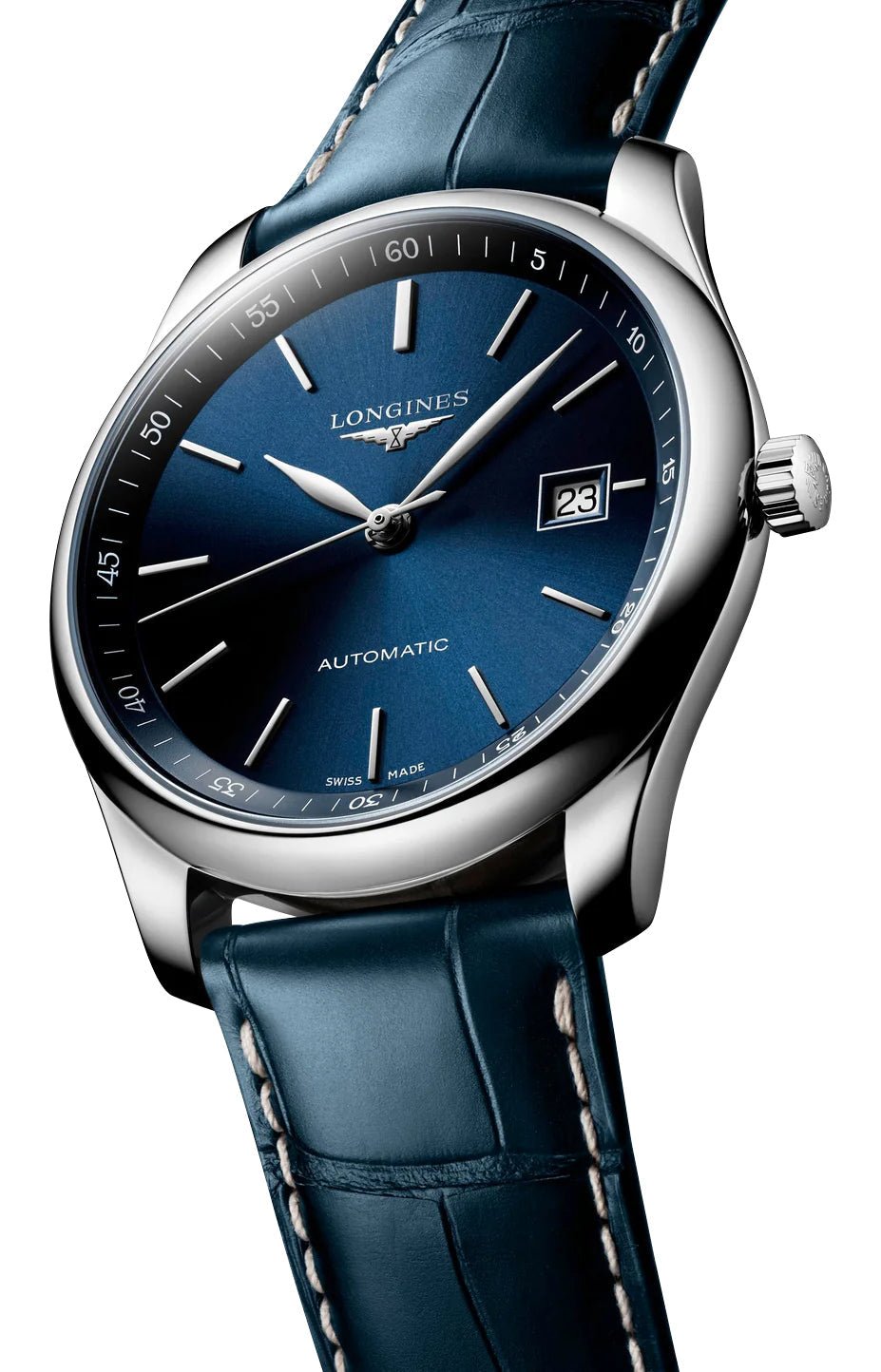 Longines Master Collection Automatic Stainless Steel Blue Dial Blue Leather Strap Date Mens Watch L2.793.4.92.0
