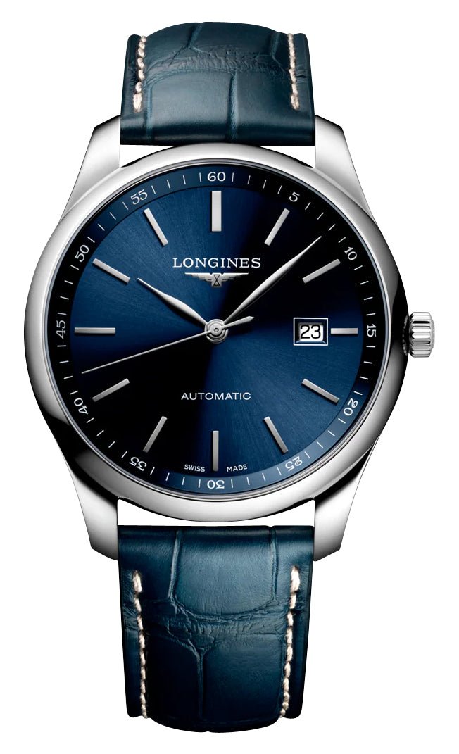 Longines Master Collection Automatic Stainless Steel Blue Dial Blue Leather Strap Date Mens Watch L2.793.4.92.0