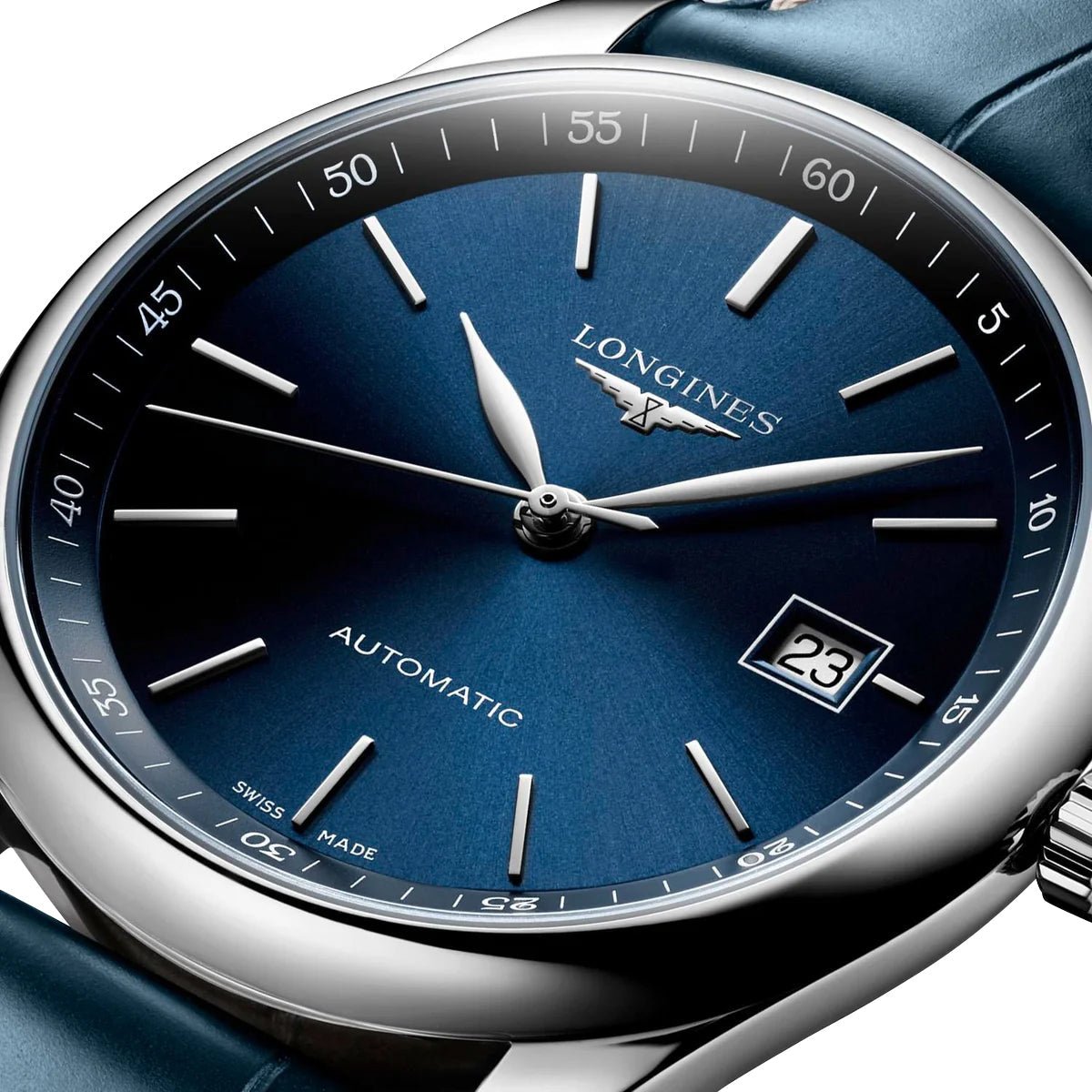 Longines Master Collection Automatic Stainless Steel Blue Dial Blue Leather Strap Date Mens Watch L2.793.4.92.0
