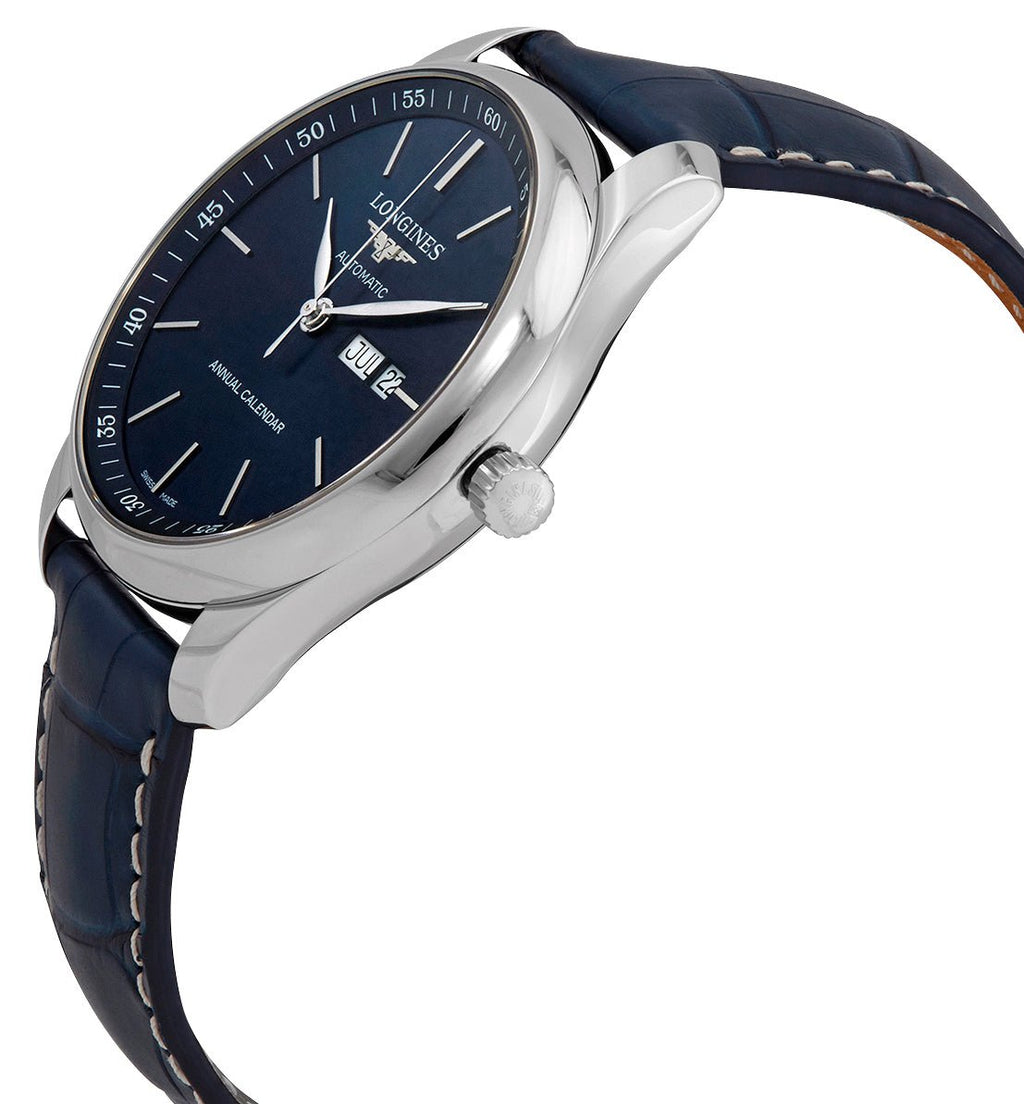 Longines Master Collection Automatic Stainless Steel Blue Dial Blue Leather Strap Date/Month Mens Watch L2.920.4.92.0