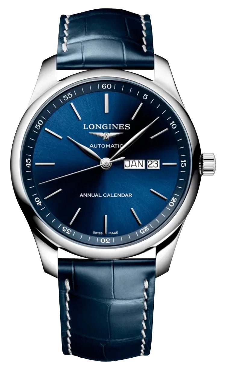 Longines Master Collection Automatic Stainless Steel Blue Dial Blue Leather Strap Date/Month Mens Watch L2.920.4.92.0