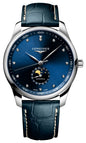Longines Master Collection Automatic Stainless Steel Blue Dial Blue Leather Strap Diamonds Moonphase Date Mens Watch L2.919.4.97.0