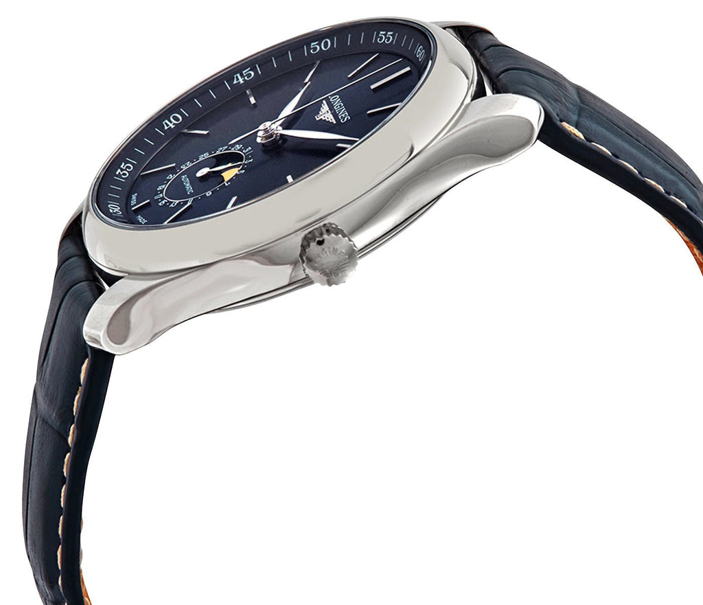 Longines Master Collection Automatic Stainless Steel Blue Dial Blue Leather Strap Moonphase Date Mens Watch L2.909.4.92.0
