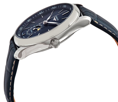Longines Master Collection Automatic Stainless Steel Blue Dial Blue Leather Strap Moonphase Date Mens Watch L2.909.4.92.0