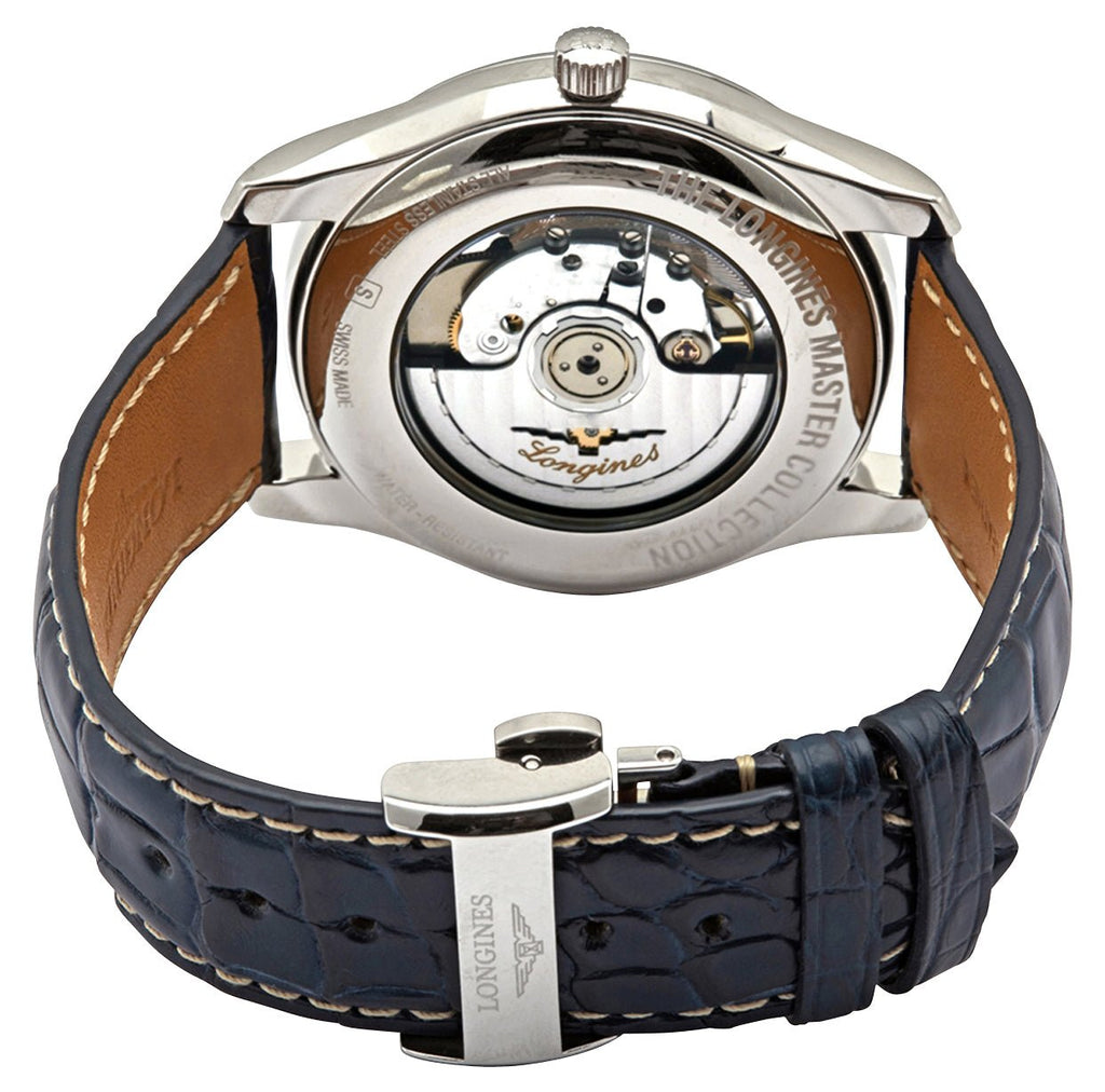 Longines Master Collection Automatic Stainless Steel Blue Dial Blue Leather Strap Moonphase Date Mens Watch L2.909.4.92.0