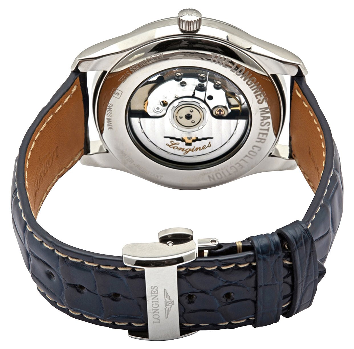 Longines Master Collection Automatic Stainless Steel Blue Dial Blue Leather Strap Moonphase Date Mens Watch L2.909.4.92.0