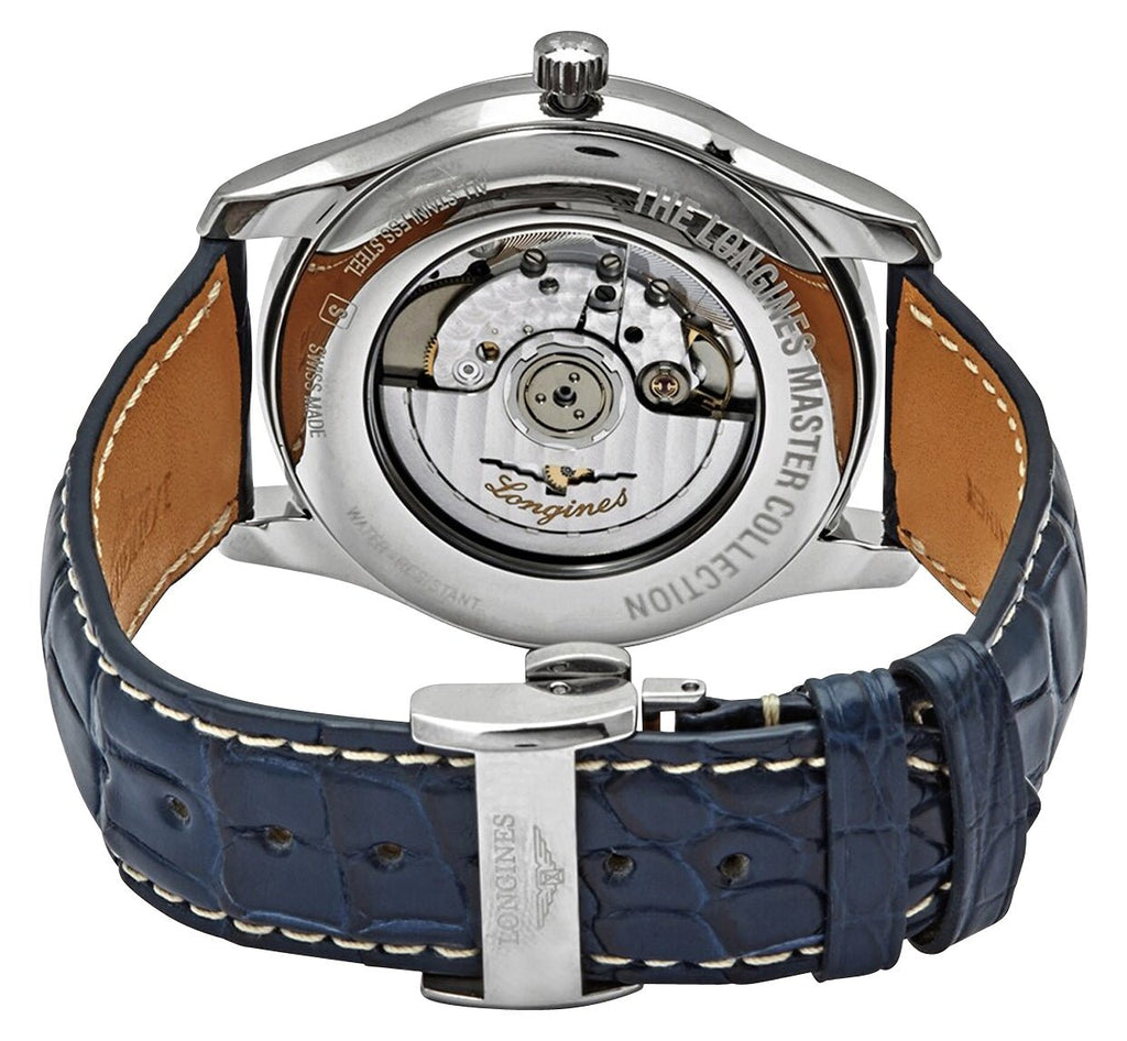 Longines Master Collection Automatic Stainless Steel Blue Dial Blue Leather Strap Moonphase Date Mens Watch L2.919.4.92.0